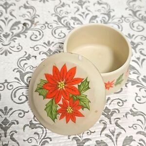 Vintage Lefton Bone China Poinsettia Christmas Hand Painted Trinket Box
